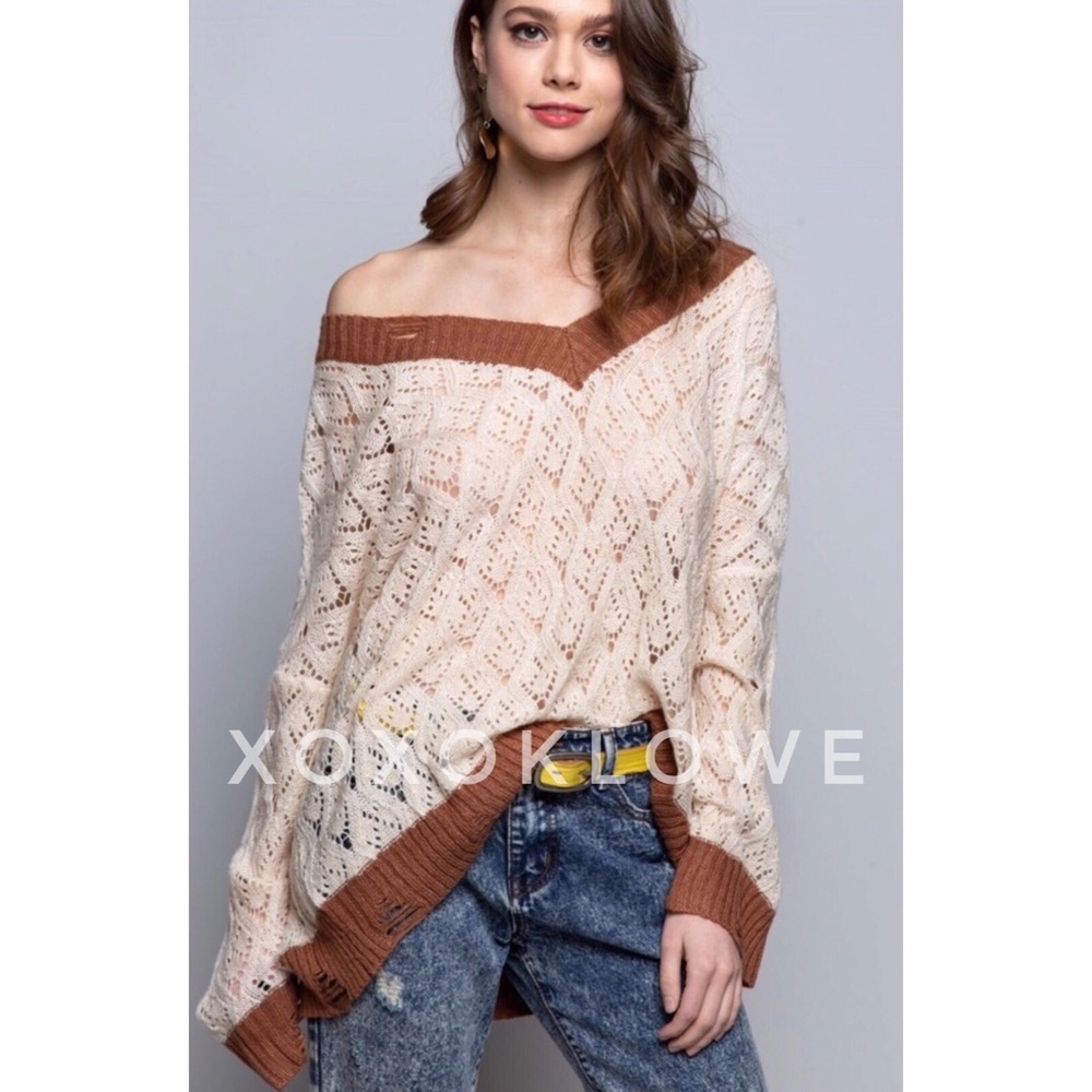 Pol Diamond Pattern Lightweight Layering Sweater … - image 2